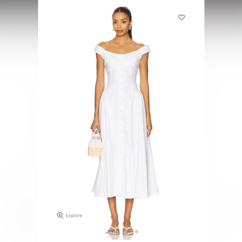LPA White Off-Shoulder Button-Front Midi Dress